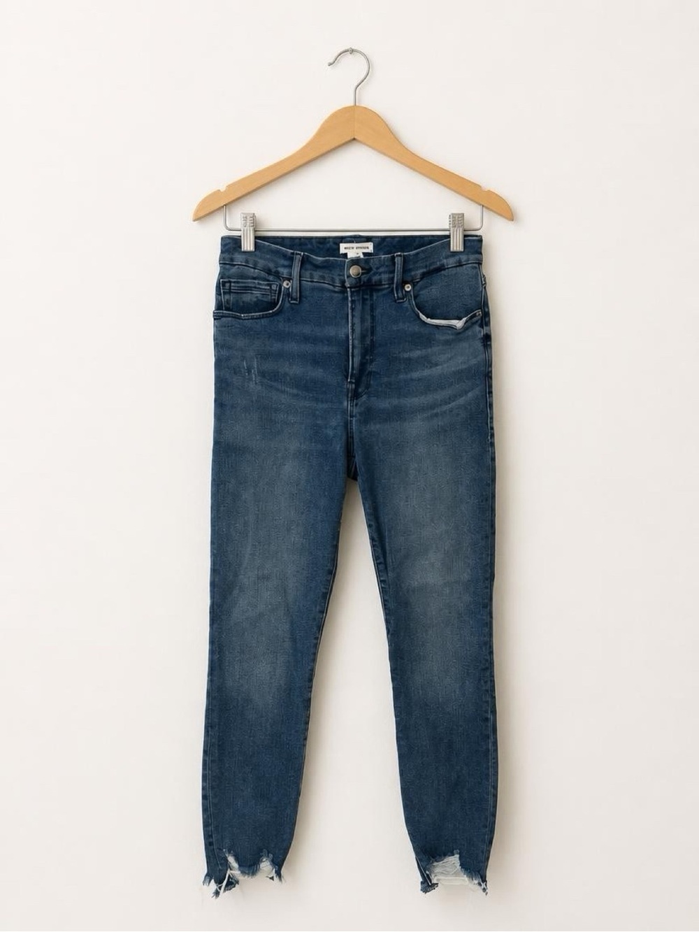 Good American Dark Blue Ankle Skinny Jeans with Raw Hem